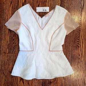 REBECCA TAYLOR Diamond Jacquard Peplum V-Neck Top MRSP $325